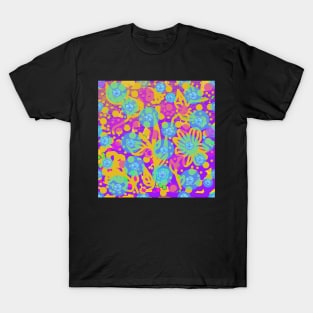 Tropicana 2. A bright, floral summery design in hot pink, purple, yellow and blue. T-Shirt